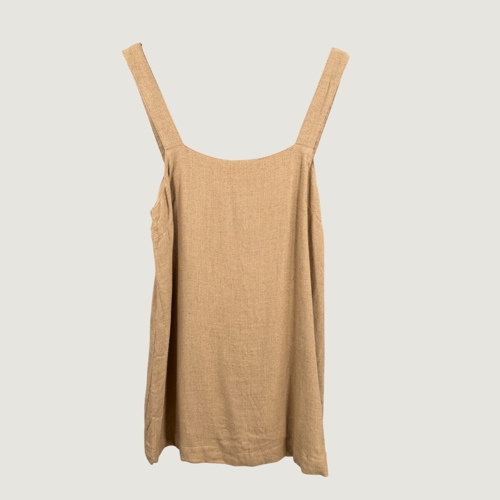 Trois Linen Blend Sleeveless Shift Mini Dress Size 3 Large Tan Camel